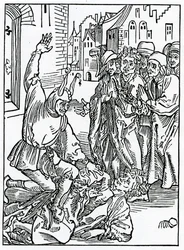 Von der Zerstörung und Verletzung von Freundschaft, Illustration aus Alexander Barclays englischer Übersetzung von 