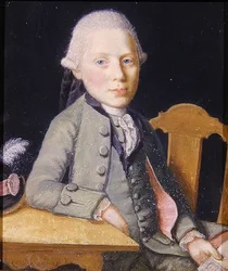 Porträt eines sitzenden jungen Mannes mit einem Brief, ca. 1750