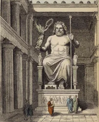 Statue des Zeus im antiken griechischen Tempel von Olympia