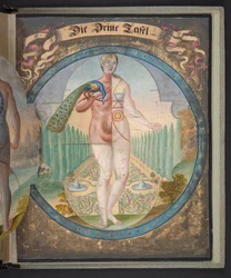 Tafeln, die den Menschen in drei verschiedenen Zuständen darstellen