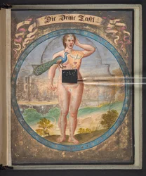 Tafeln, die den Menschen in drei verschiedenen Zuständen darstellen