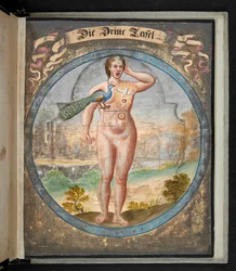 Tafeln, die den Menschen in drei verschiedenen Zuständen darstellen