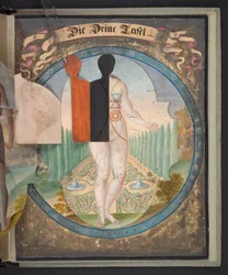 Tafeln, die den Menschen in drei verschiedenen Zuständen darstellen