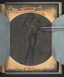 Tafeln, die den Menschen in drei verschiedenen Zuständen darstellen