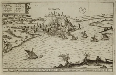 Der Fall von Belgrad an die Türken im Jahr 1521, Illustration aus einem Buch über die osmanischen Feldzüge in Europa, graviert von Paul Furst (ca.1605-66)