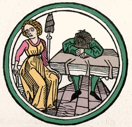 Die vier Temperamente: Melancholisch. Xylographie, Augsburg 1480