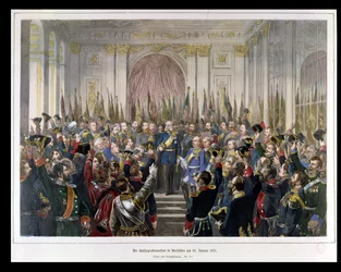 Die Proklamation Wilhelms zum Kaiser des neuen Deutschen Reiches im Spiegelsaal von Versailles am 18. Januar 1871, 1871