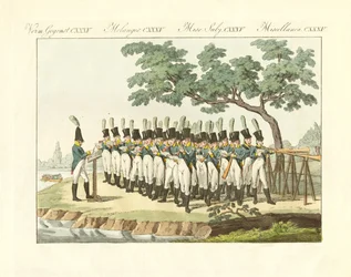 Die russische Hornmusik (kolorierte Gravur)