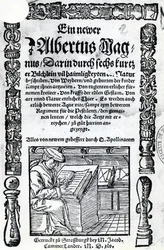 Titelseite für einen neuen Albertus Magnus: sechs kurze Bücher, die viele der Geheimnisse der Natur beschreiben, veröffentlicht 1514