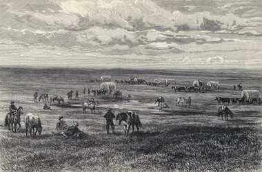 Wagenzug auf den Prärien von South Dakota, USA