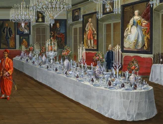 Das Esszimmer mit einer Reihe von Porträts der Habsburger Kaiser, Villa Lazarovich, Triest, Residenz von Maximilian von Habsburg (1832-1867)