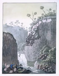 Forscher mit Humboldts Expedition in den Basaltklippen bei Regla, Mexiko, Tafel 60 aus 