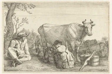 Frau beim Melken