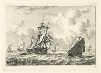 Verschiedene Segelschiffe auf unruhigem Wasser