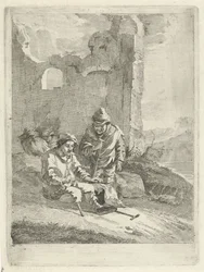 Vier Figuren bei einer Ruine