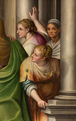 Südliches Querschiff, Altar der Heimsuchung, Detail des Altarbildes von Gervaso Gatti, Die Heimsuchung Marias bei Cousine Elisabeth 1583 (Detail)