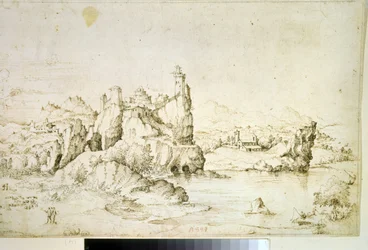 Eine Burg auf einem Felsen in einer Berglandschaft