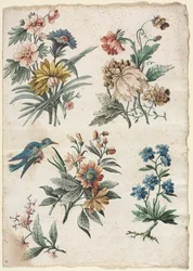 Florale Designs mit einem blauen Vogel