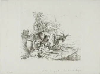Eine Nymphe mit einem kleinen Satyr und zwei Ziegen, aus Capricci