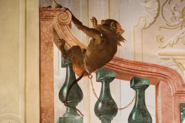 Detail eines Affen, aus dem Raum der Karnevalsszenen in der Foresteria