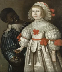 Tochter von Florence Poulett und Thomas Smyth von Ashton Court, mit ihrem schwarzen Diener, um 1640