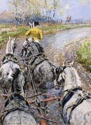 „The Kings Highway“, Studie vom Kutschbock der alten Berkeley-Kutsche; das Vorspannpferd zieht uns den Reigate Hill hinauf