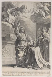 Heilige Theresa betet neben Christus, der auf Gott den Vater zeigt