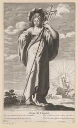 Sibylle von Cumae, mit der Auferstehung Christi im Hintergrund
