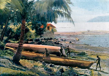 Kanus bauen, Andamanen- und Nikobareninseln, Indischer Ozean, ca. 1890