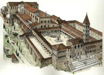 Mittelalter: Alte Basilika St. Peter in Rom (Basilika von San Pietro oder Basilika von Konstantin) um 1300, Rom Italien