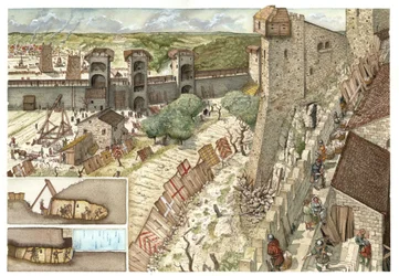 Mittelalter: die Belagerung der Stadt Viterbo in der Nähe von Rom, begehrt von den Guelfen und den Ghibellinen im Jahr 1240. Italien