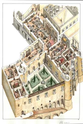 Rekonstruktion des Adelsgeschosses des Herzogspalastes von Urbino, Italien. Erbaut von Herzog Federico da Montefeltro im 15. Jahrhundert.