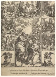 Die Krönung der Jungfrau, umgeben von neun Vignetten mit Szenen aus dem Leben von..., bis 1575.