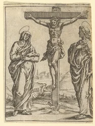 Die Jungfrau der Schmerzen: Die Kreuzigung, eines von neun umliegenden Feldern aus dem V..., vor 1575