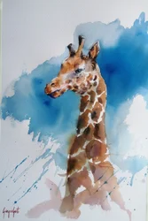 Blaue Aquarell-Giraffe