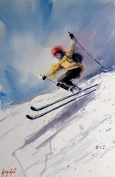 Dynamische Skifahrer Aktion