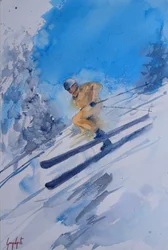 Dynamischer Skifahrer im Winter