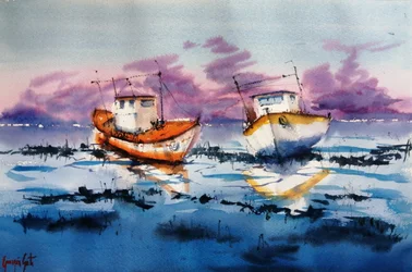 Boote bei Ebbe Spiegelungen