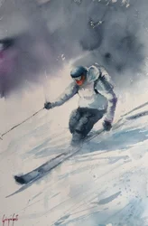 Bergskifahrer Gemälde