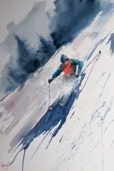 Pulverschnee Skifahrer Abfahrt