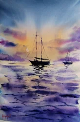 Lila Sonnenuntergang Segelboote