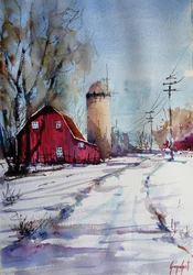 Rote Scheune Winter