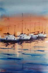 Segelboote bei Sonnenuntergang