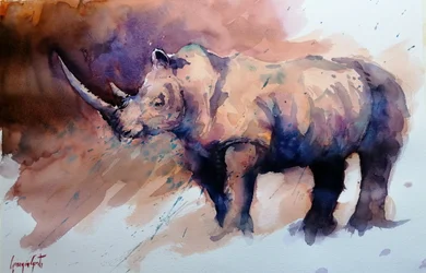 Lebhaftes Aquarell Nashorn