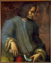 Lorenzo de Medici (1449 - 1492) (Lorenzo der Prächtige: Lorenzo il Magnifico). Gemälde von Giorgio Vasari (1511 - 1574). Uffizien. Florenz