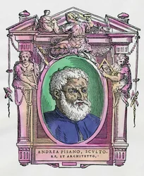 Porträt von Andrea Pisano (1290-1349) italienischer Bildhauer und Architekt. Gravur aus dem Werk "Lebensläufe der ausgezeichnetsten Maler, Bildhauer und Architekten" (Le Vite de