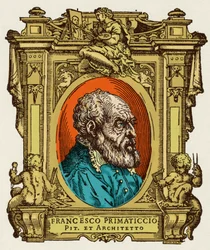 Porträt von Francesco Primaticcio, bekannt als Der Primatice (1504-1570), Maler, Bildhauer und Architekt. Er war Mitglied der Ecole de Fontainebleau. Gravur aus dem Werk „Lives of the most excellent painters, sculptors and architects“ (Le Vite de