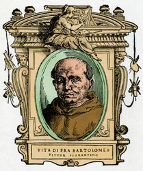 Porträt des florentinischen Malers Fra Bartolomeo (1473-1517). Gravur aus dem Werk „Le Vite de