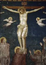 Christus am Kreuz, Detail der Kreuzigung mit fünf Franziskanern - Fresko