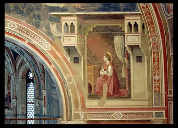 Die Verkündigung, Detail der knienden Jungfrau, aus der Lünette über dem Altar, ca. 1305 (Fresko)